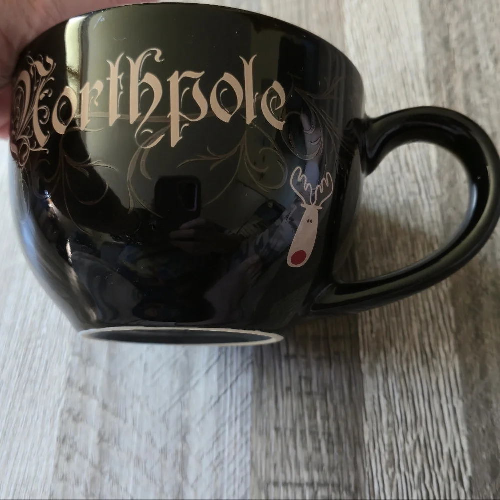 La Senza Northpole Black Reindeer Mug Gold Script Rudolph Oversized - Picture 3 of 6